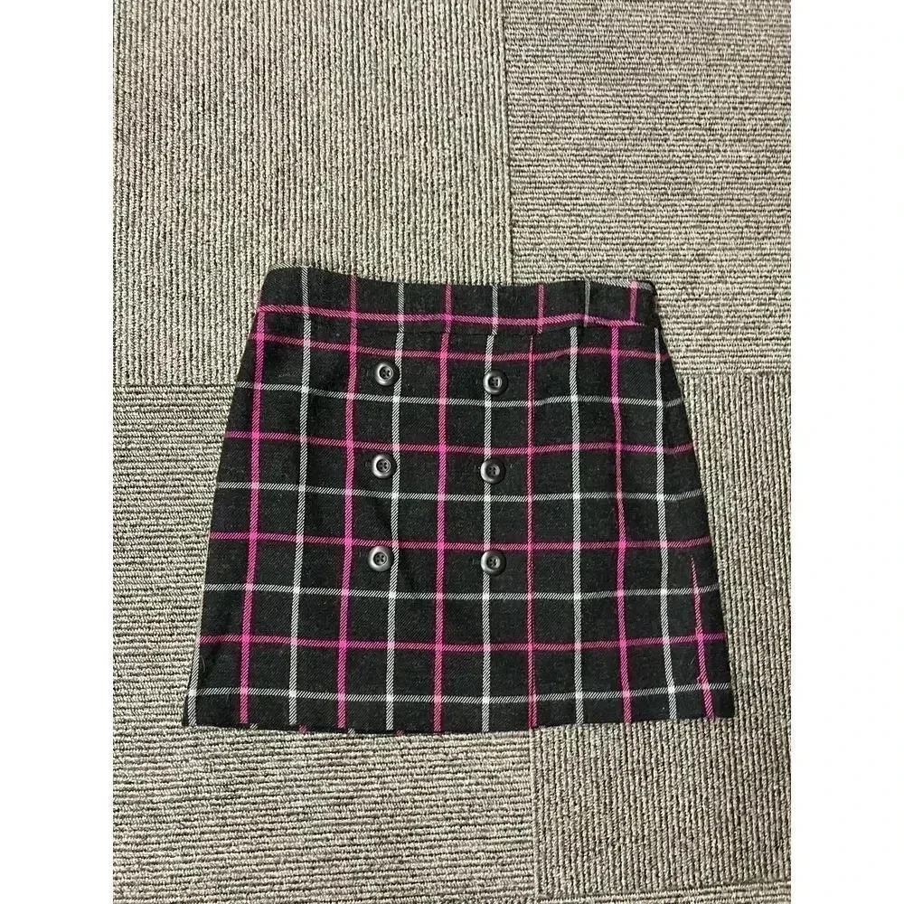 Ann TaylorTrendy Black & Pink Plaid Mini Skirt with Button Details - Y2K Style